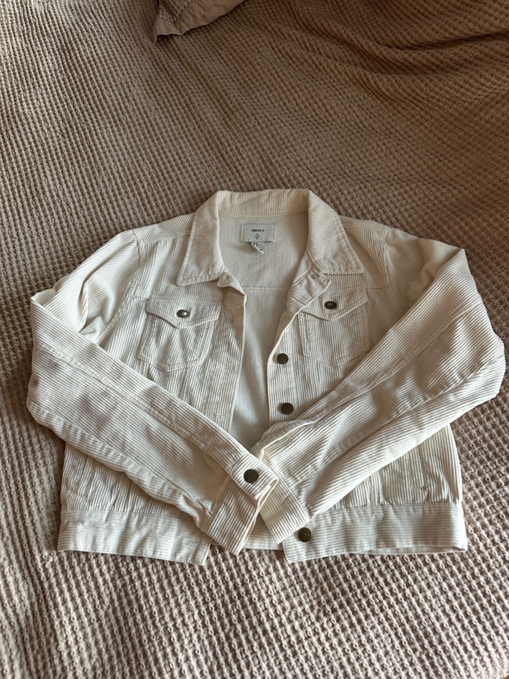 Forever 21 Cream Corduroy Jean Jacket